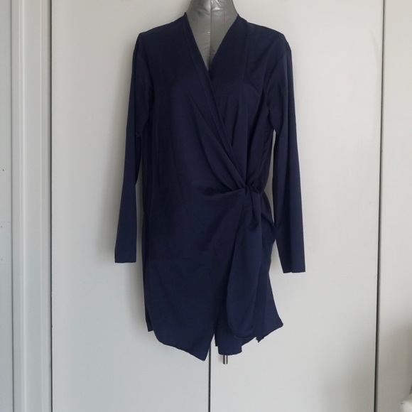 Navy Blue Long Wrap Light Weight V neck Cardigan Sweater - Picture 2 of 2